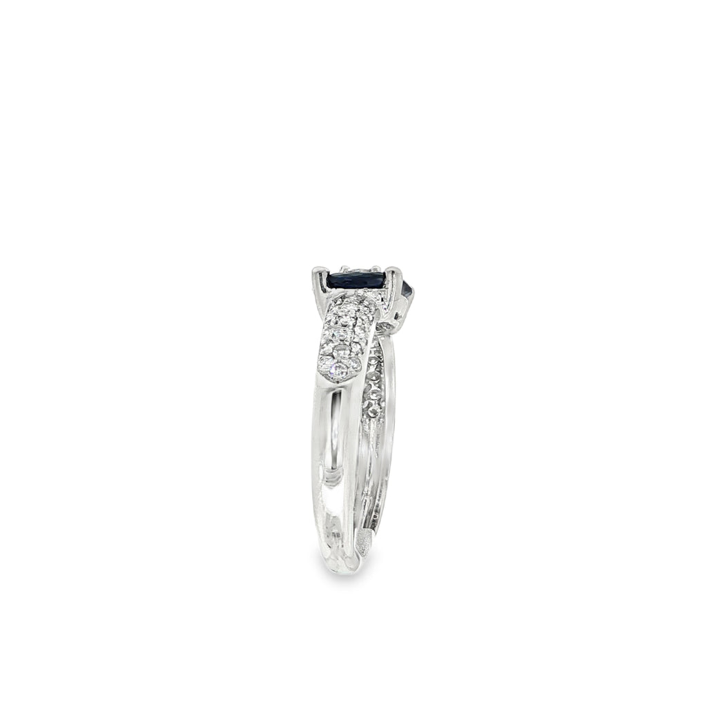 SORTIJA ORO BLANCO ZAFIROS MARQUISE Y BRILLANTES