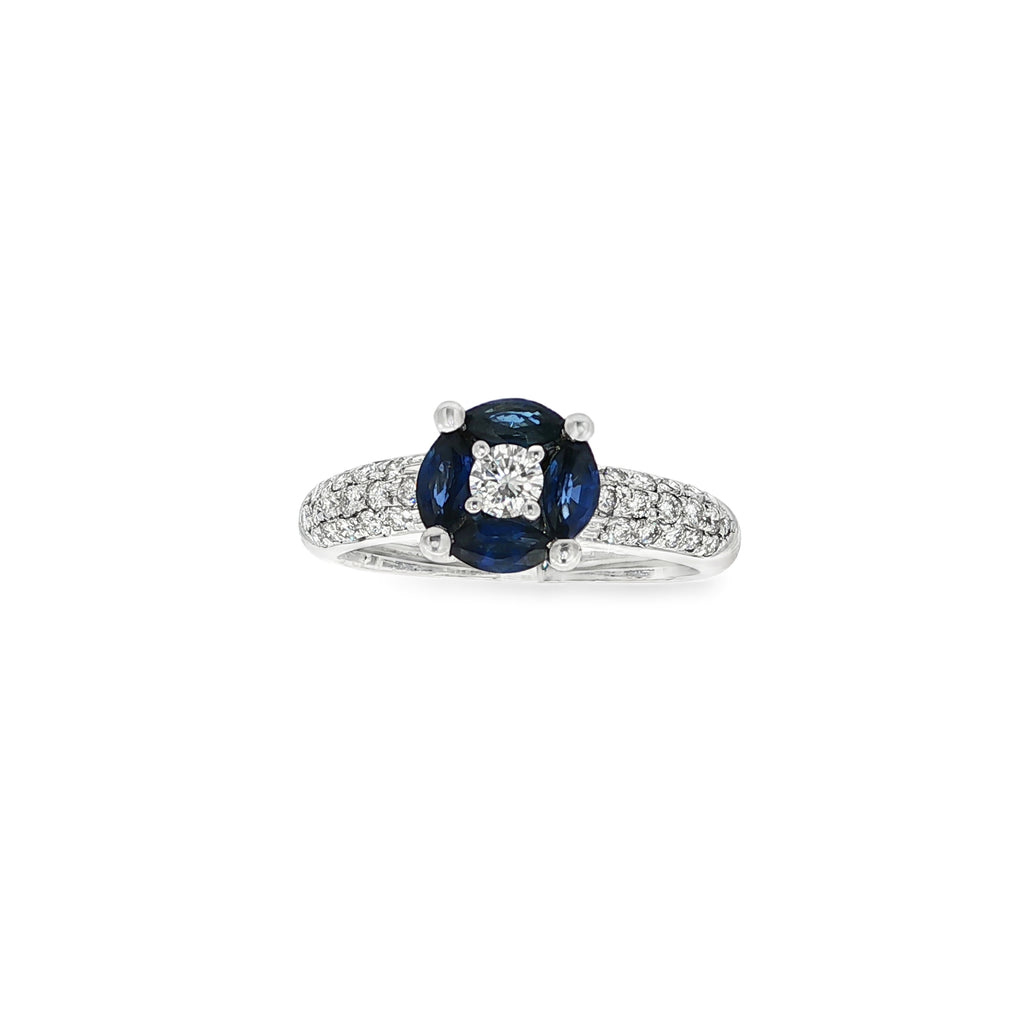 SORTIJA ORO BLANCO ZAFIROS MARQUISE Y BRILLANTES