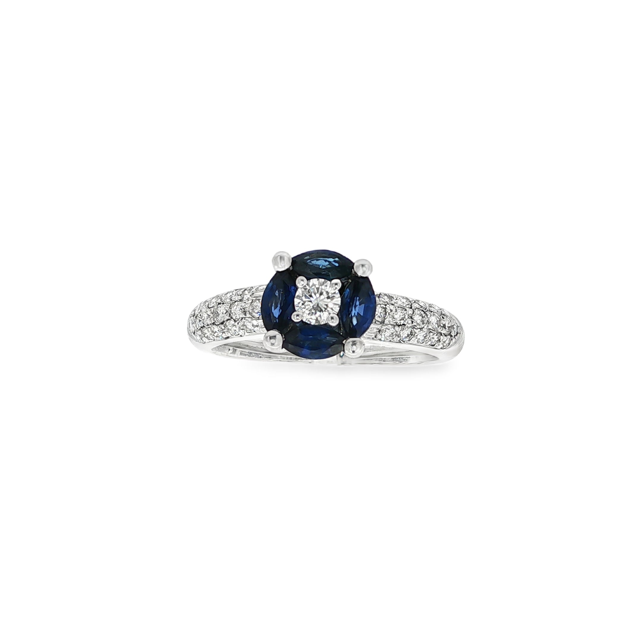 SORTIJA ORO BLANCO ZAFIROS MARQUISE Y BRILLANTES