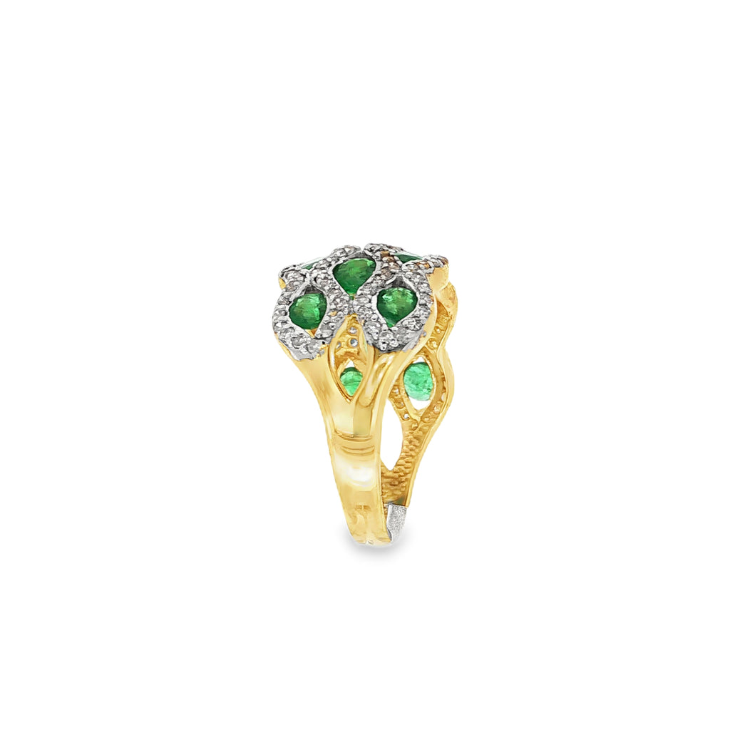ANILLO BICOLOR ESMERALDAS CON BRILLANTES