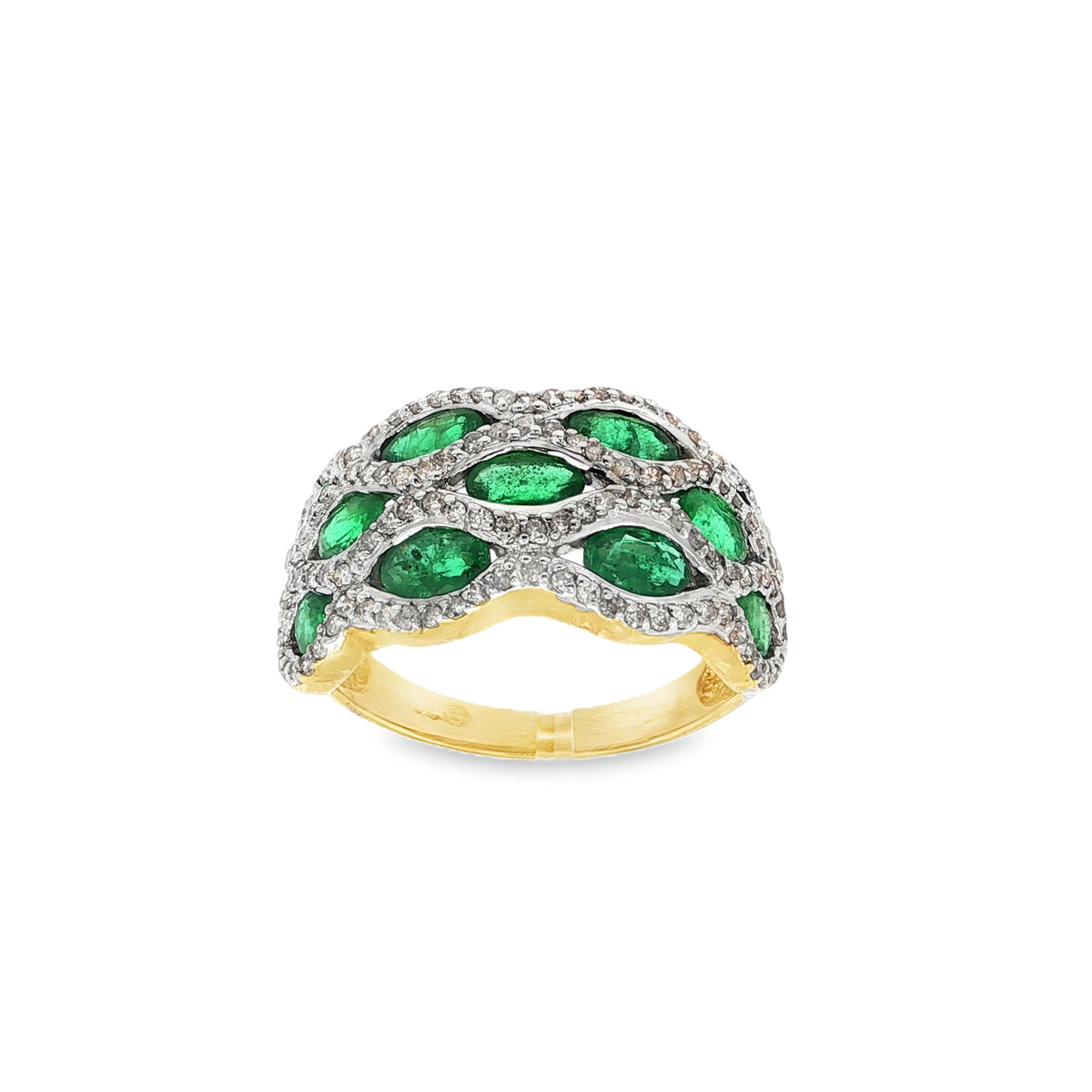 ANILLO BICOLOR ESMERALDAS CON BRILLANTES