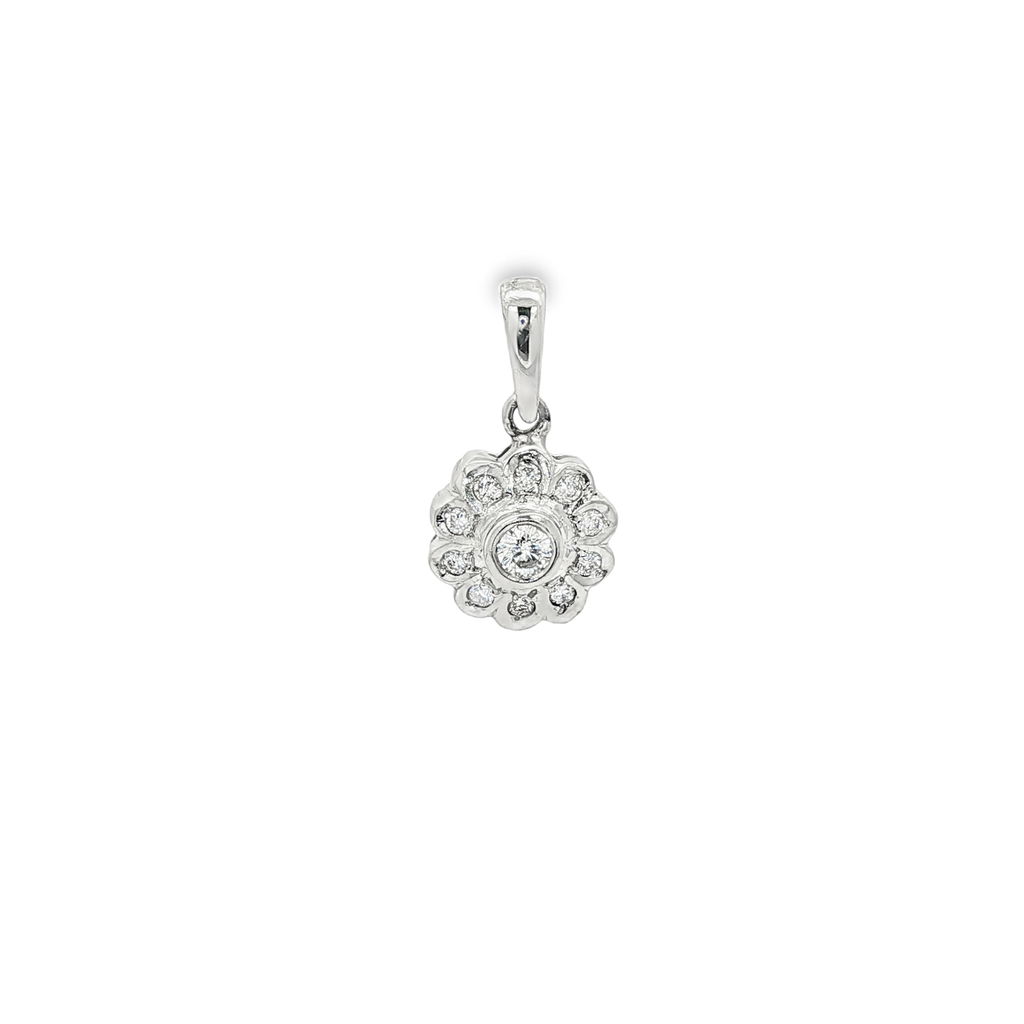 COLGANTE FLOR ORO BLANCO CON DIAMANTES