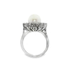 CONJUNTO ORO BLANCO ANILLO + PENDIENTES CON PERLAS Y DIAMANTES