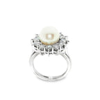 CONJUNTO ORO BLANCO ANILLO + PENDIENTES CON PERLAS Y DIAMANTES
