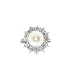 CONJUNTO ORO BLANCO ANILLO + PENDIENTES CON PERLAS Y DIAMANTES