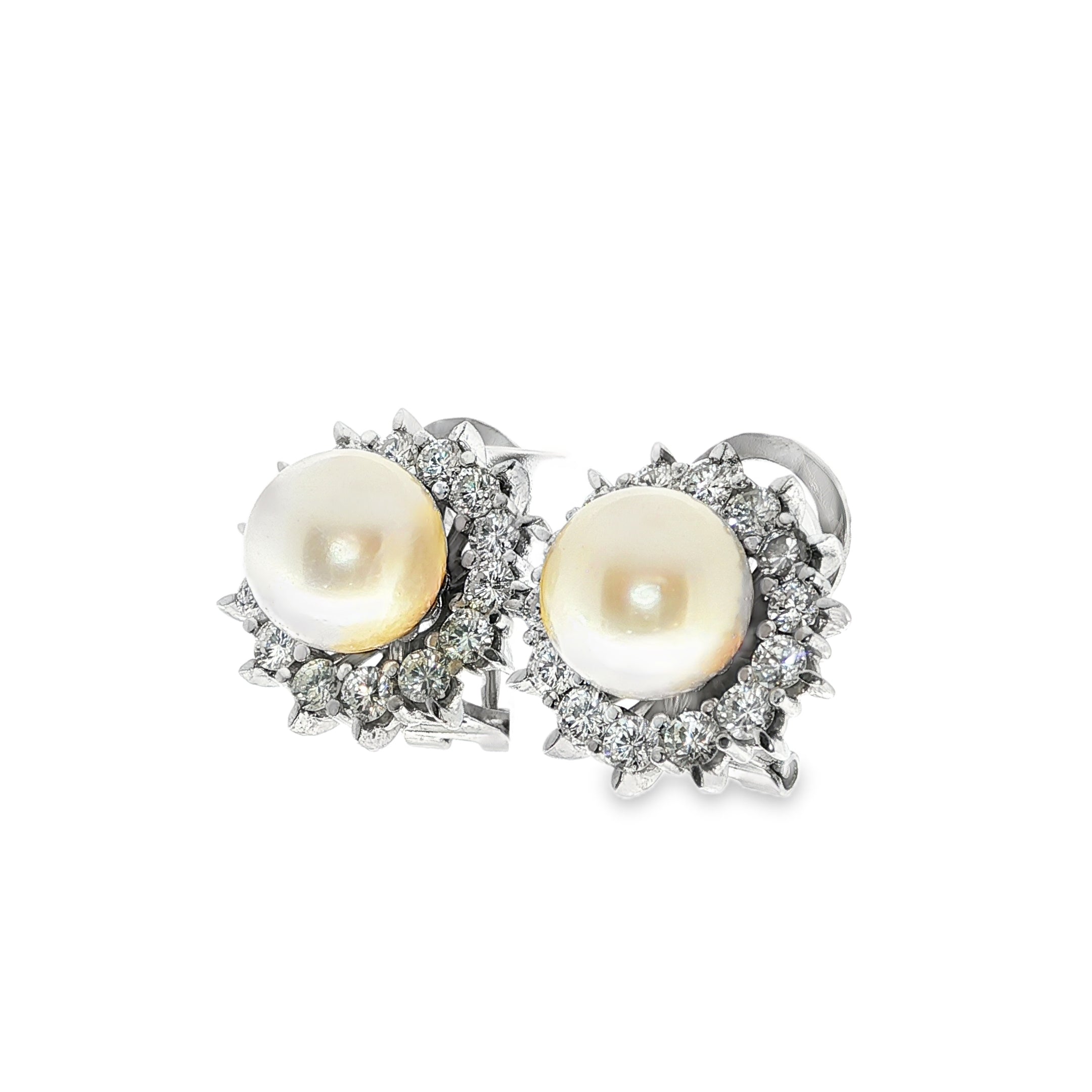 CONJUNTO ORO BLANCO ANILLO + PENDIENTES CON PERLAS Y DIAMANTES