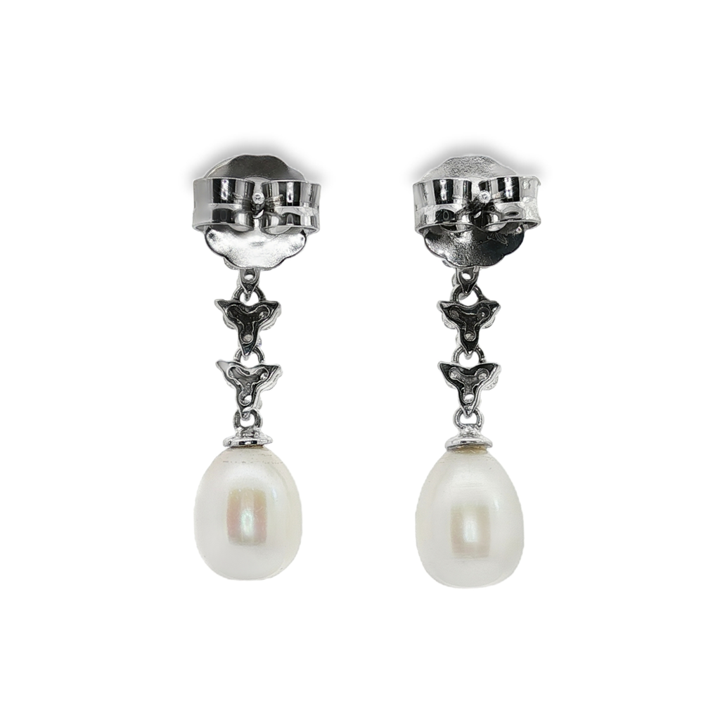 PENDIENTES ORO BLANCO CON DIAMANTES Y PERLAS