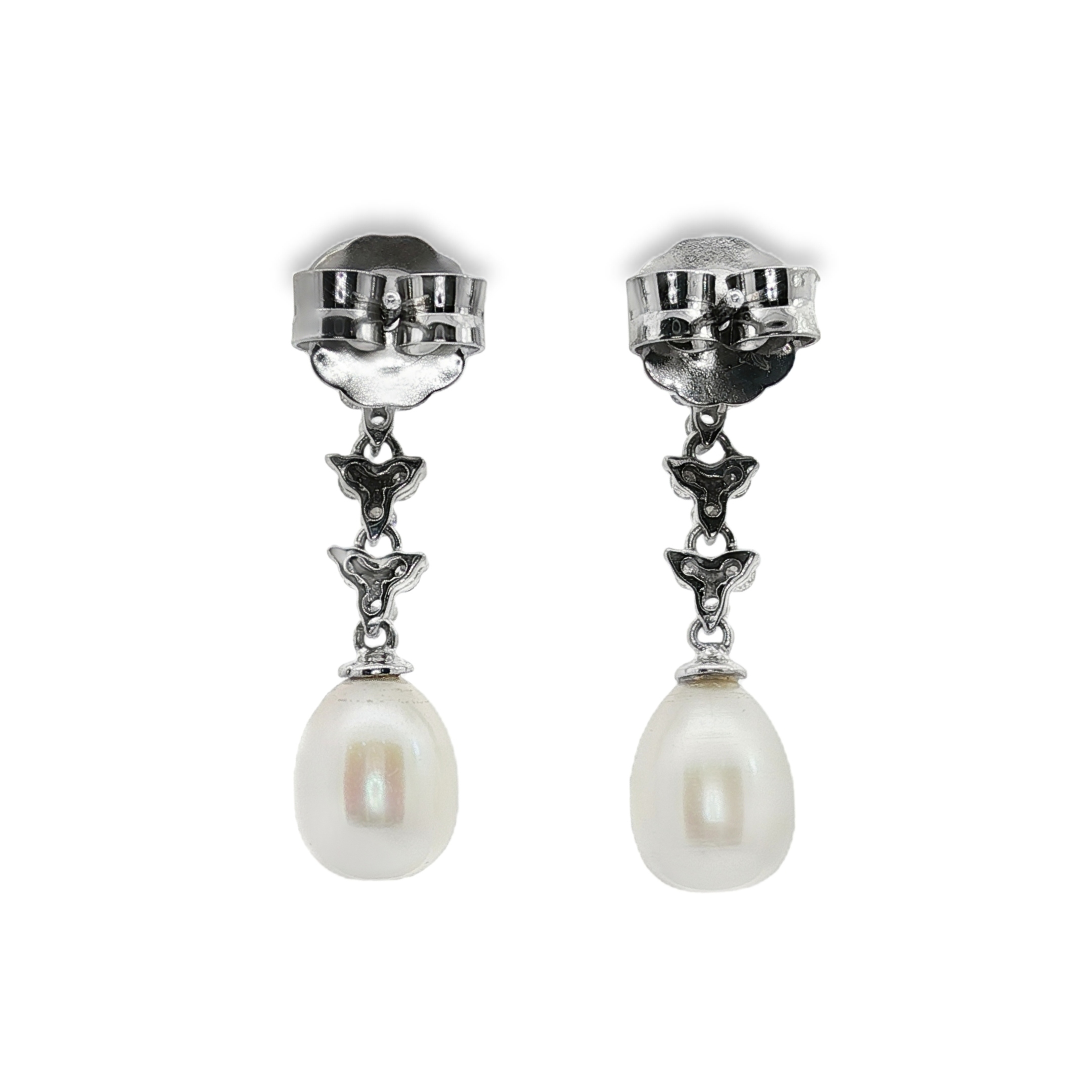 PENDIENTES ORO BLANCO CON DIAMANTES Y PERLAS