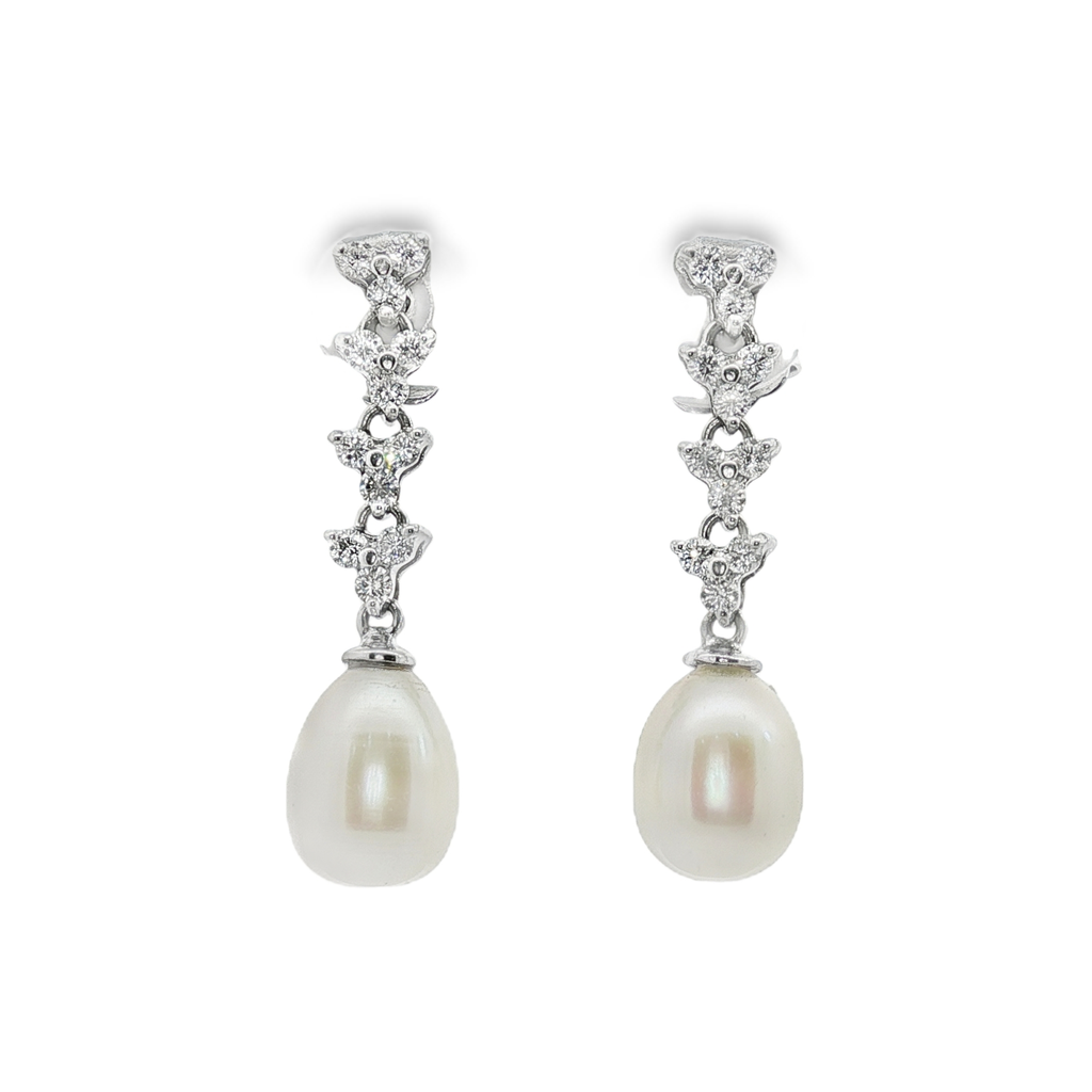 PENDIENTES ORO BLANCO CON DIAMANTES Y PERLAS