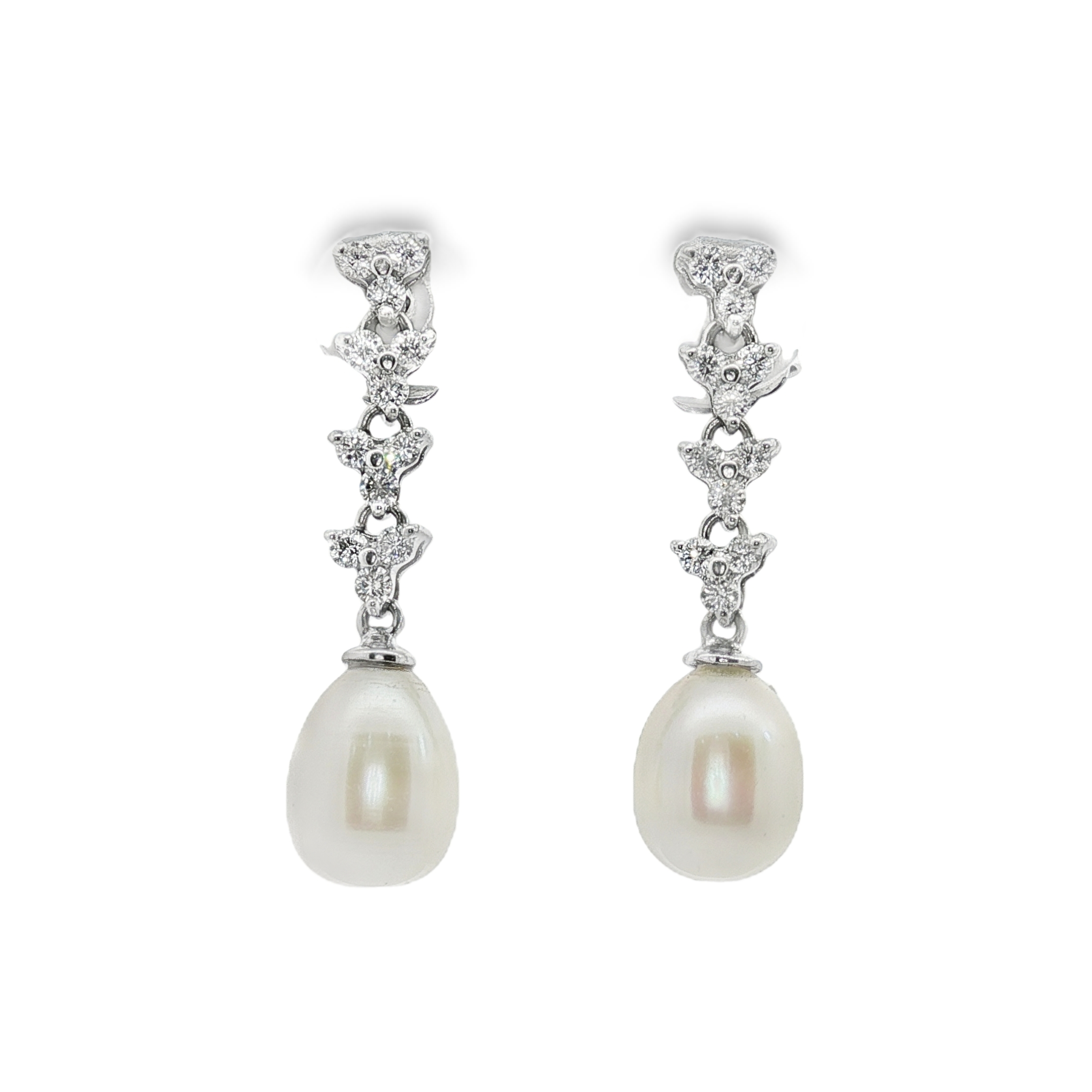 PENDIENTES ORO BLANCO CON DIAMANTES Y PERLAS