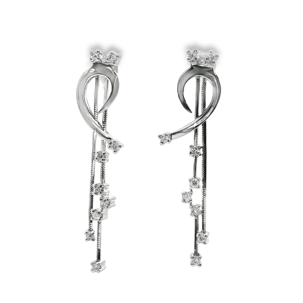 PENDIENTES LARGOS DE ORO BLANCO CON DIAMANTES