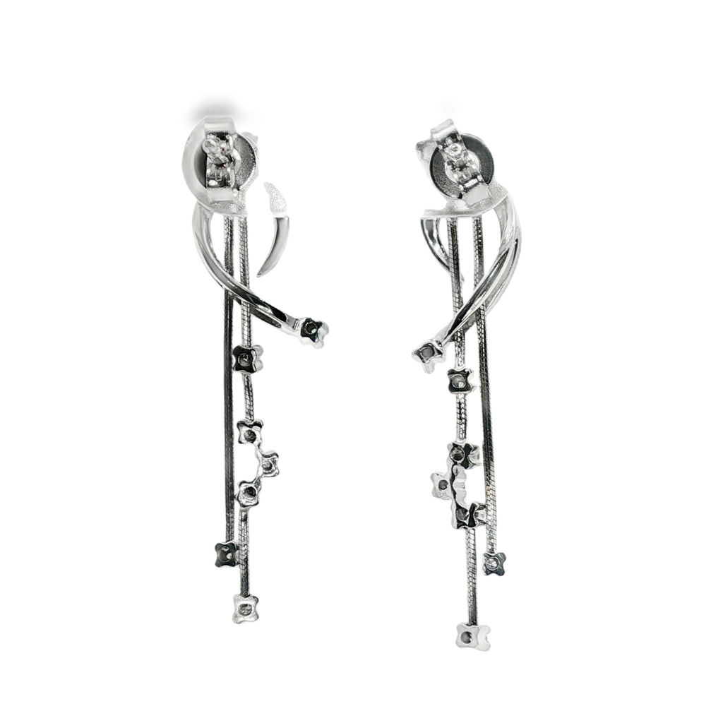 PENDIENTES LARGOS DE ORO BLANCO CON DIAMANTES