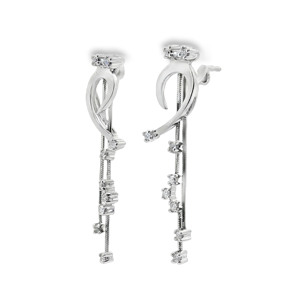 PENDIENTES LARGOS DE ORO BLANCO CON DIAMANTES