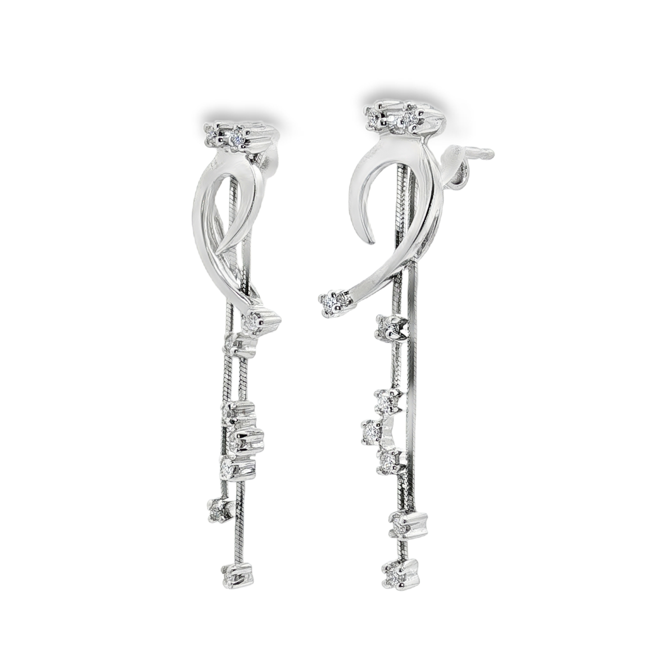 PENDIENTES LARGOS DE ORO BLANCO CON DIAMANTES