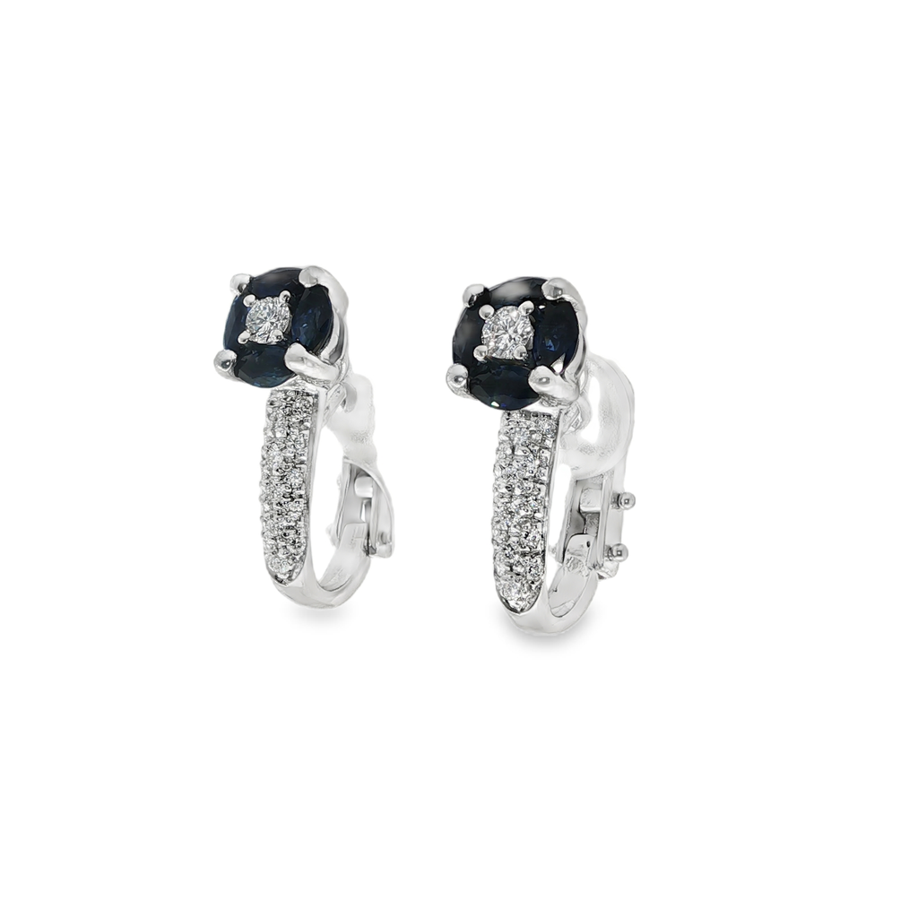 PENDIENTES ORO BLANCO ZAFIROS MARQUISE Y BRILLANTES