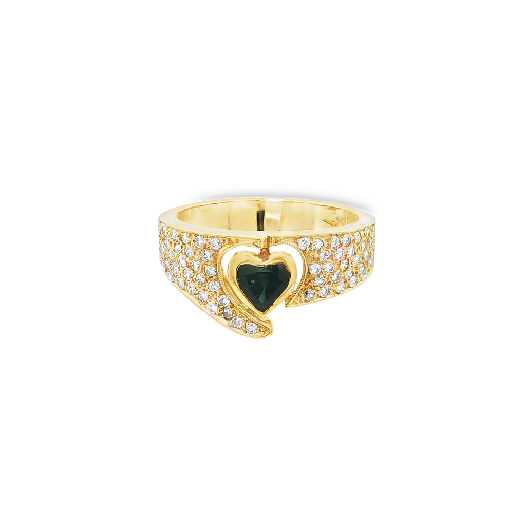 CONJUNTO SORTIJA Y PENDIENTES CON BRILLANTES Y ZAFIRO CORAZON