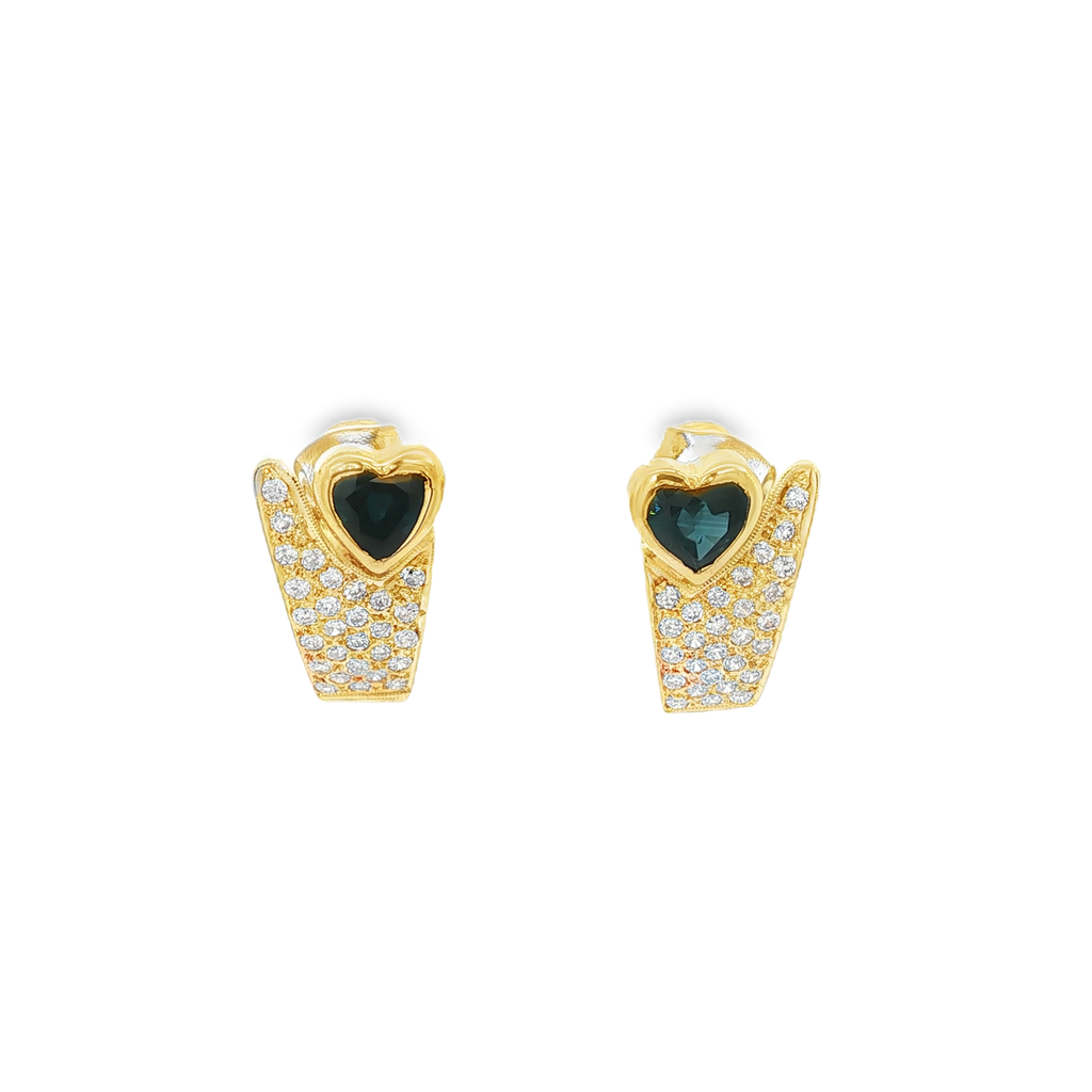CONJUNTO SORTIJA Y PENDIENTES CON BRILLANTES Y ZAFIRO CORAZON