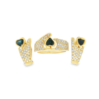 CONJUNTO SORTIJA Y PENDIENTES CON BRILLANTES Y ZAFIRO CORAZON