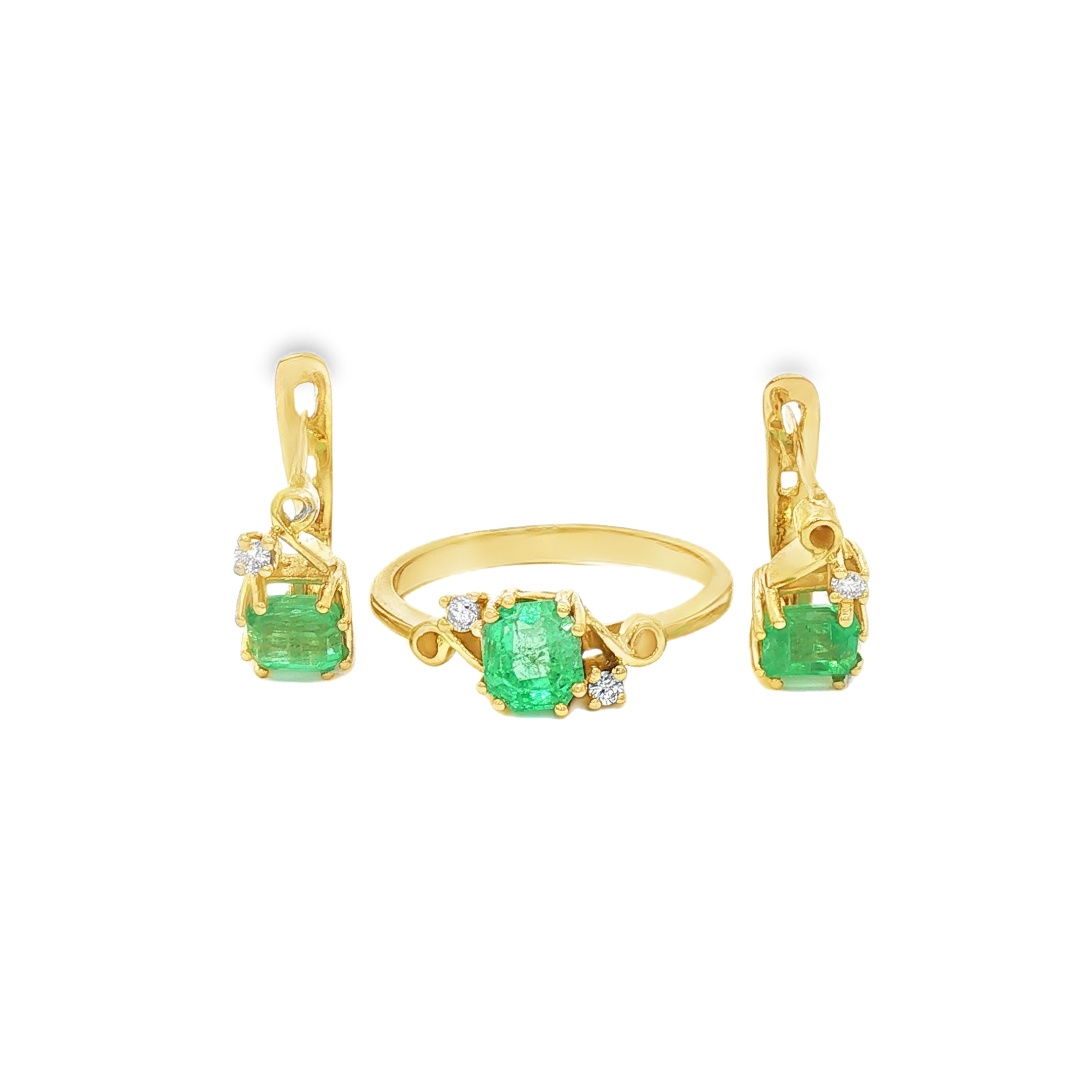 CONJUNTO SORTIJA Y PENDIENTES ESMERALDAS Y BRILLANTES