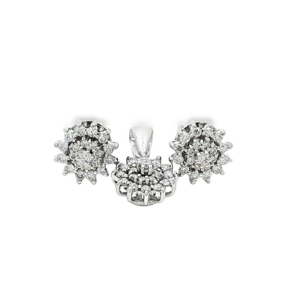CONJUNTO PENDIENTES Y COLGANTE ORO BLANCO Y BRILLANTES
