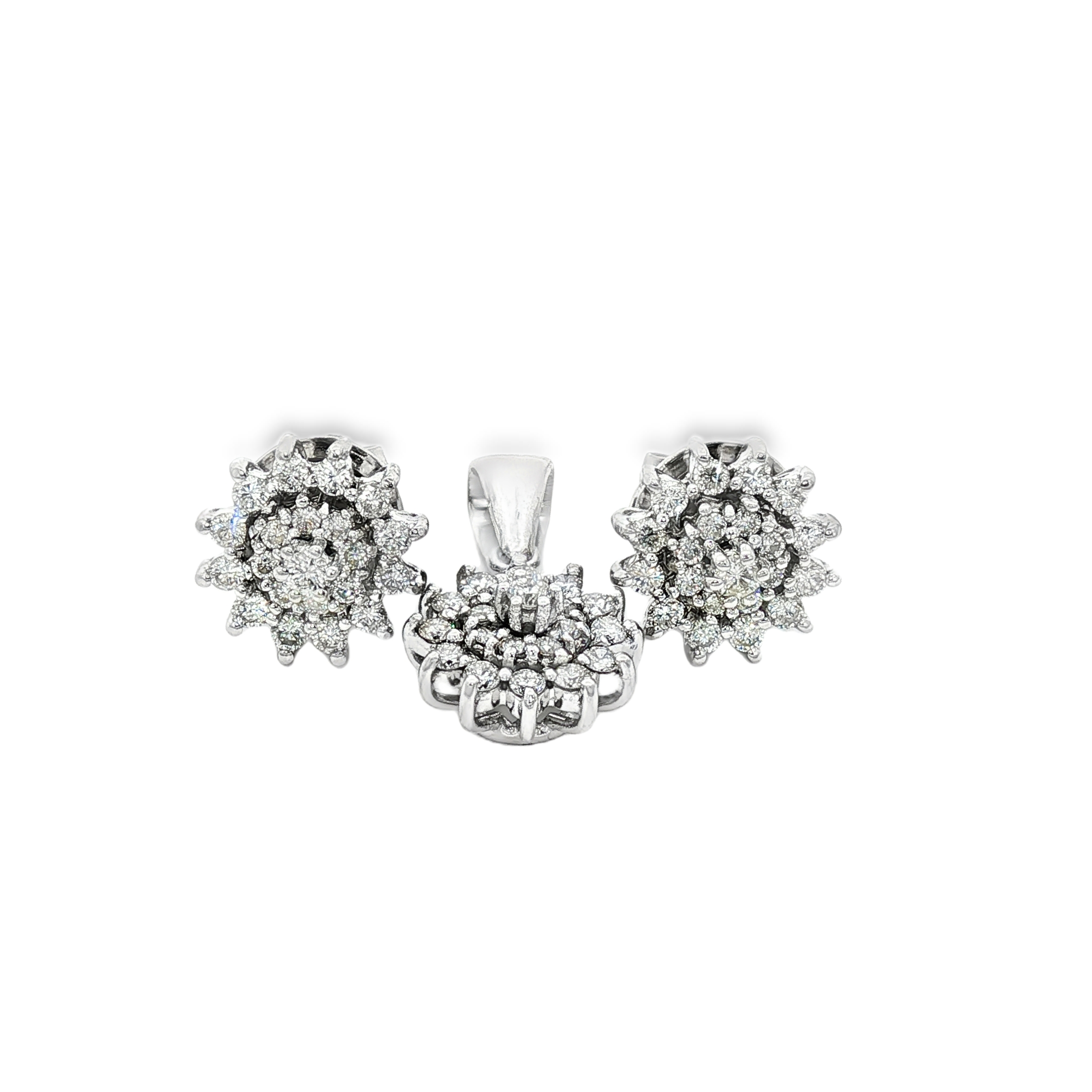 CONJUNTO PENDIENTES Y COLGANTE ORO BLANCO Y BRILLANTES