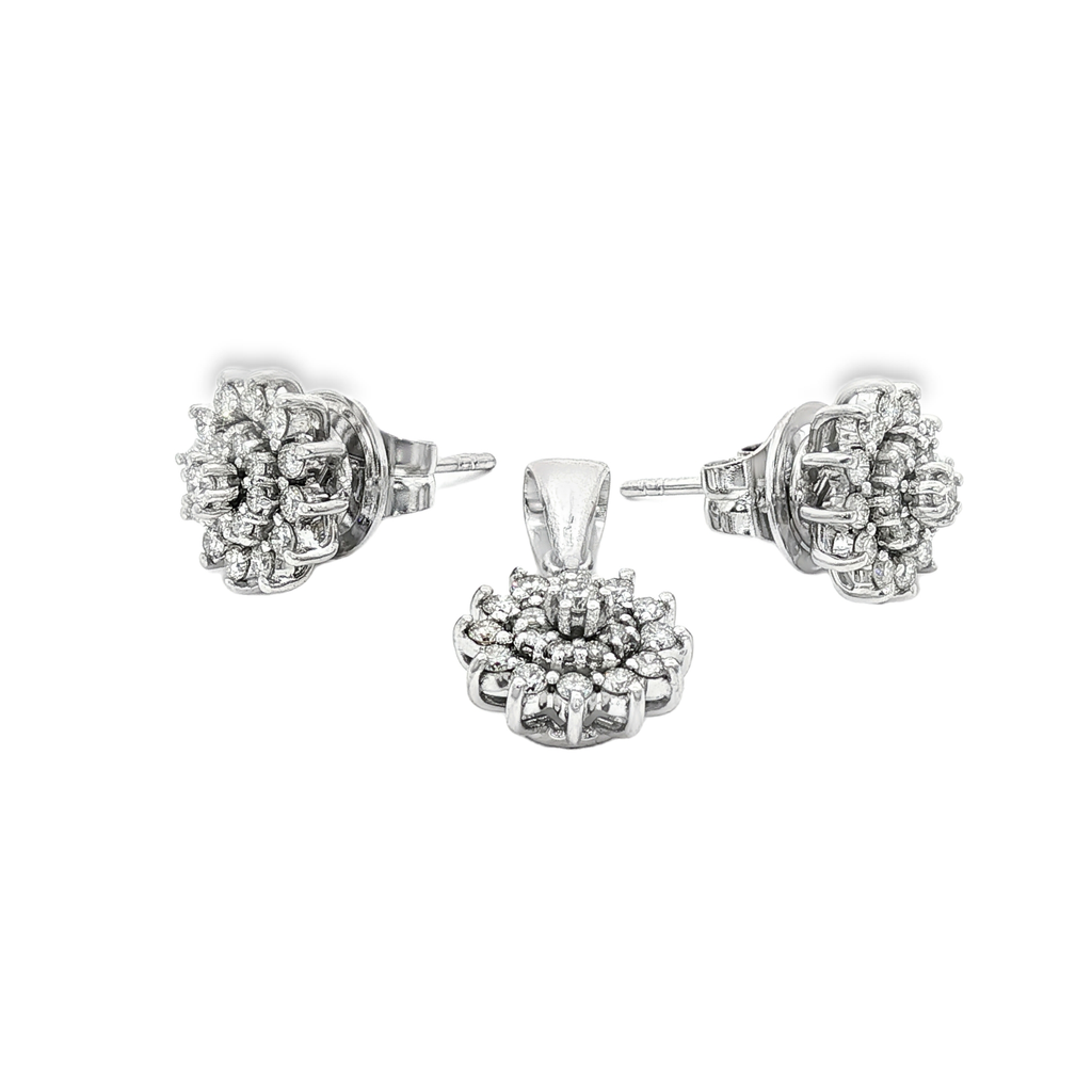 CONJUNTO PENDIENTES Y COLGANTE ORO BLANCO Y BRILLANTES