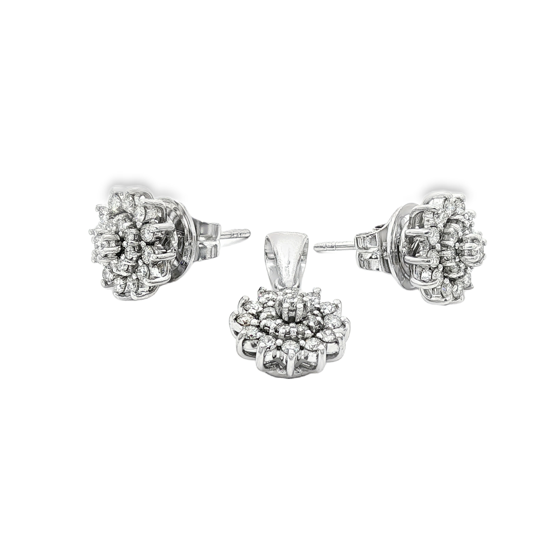 CONJUNTO PENDIENTES Y COLGANTE ORO BLANCO Y BRILLANTES
