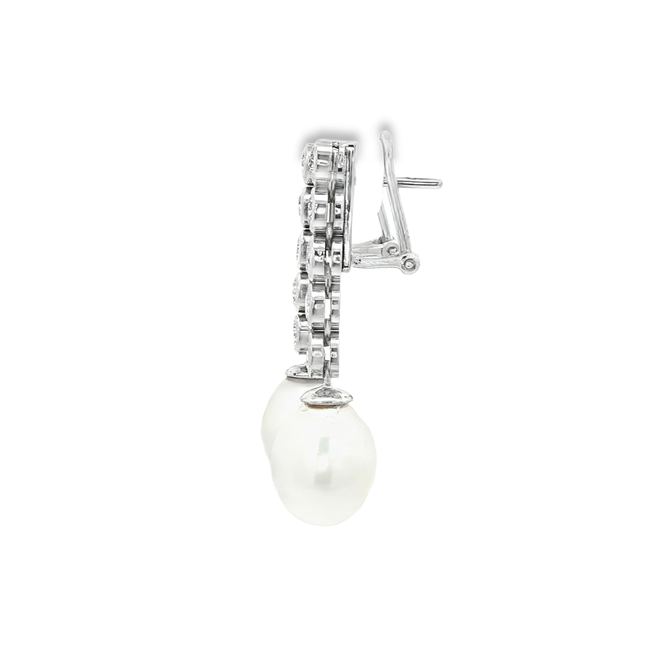 PENDIENTES LARGOS ORO BLANCO CON DIAMANTES Y PERLAS