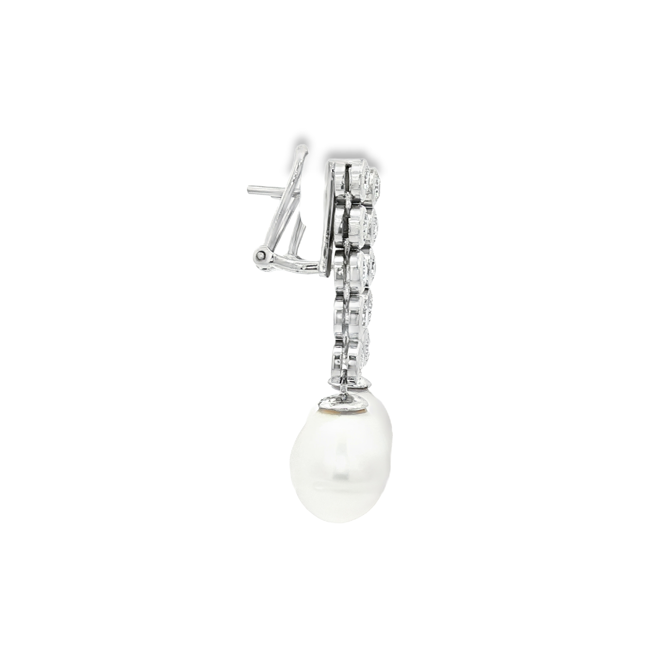 PENDIENTES LARGOS ORO BLANCO CON DIAMANTES Y PERLAS