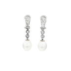 PENDIENTES LARGOS ORO BLANCO CON DIAMANTES Y PERLAS
