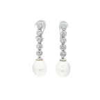 PENDIENTES LARGOS ORO BLANCO CON DIAMANTES Y PERLAS