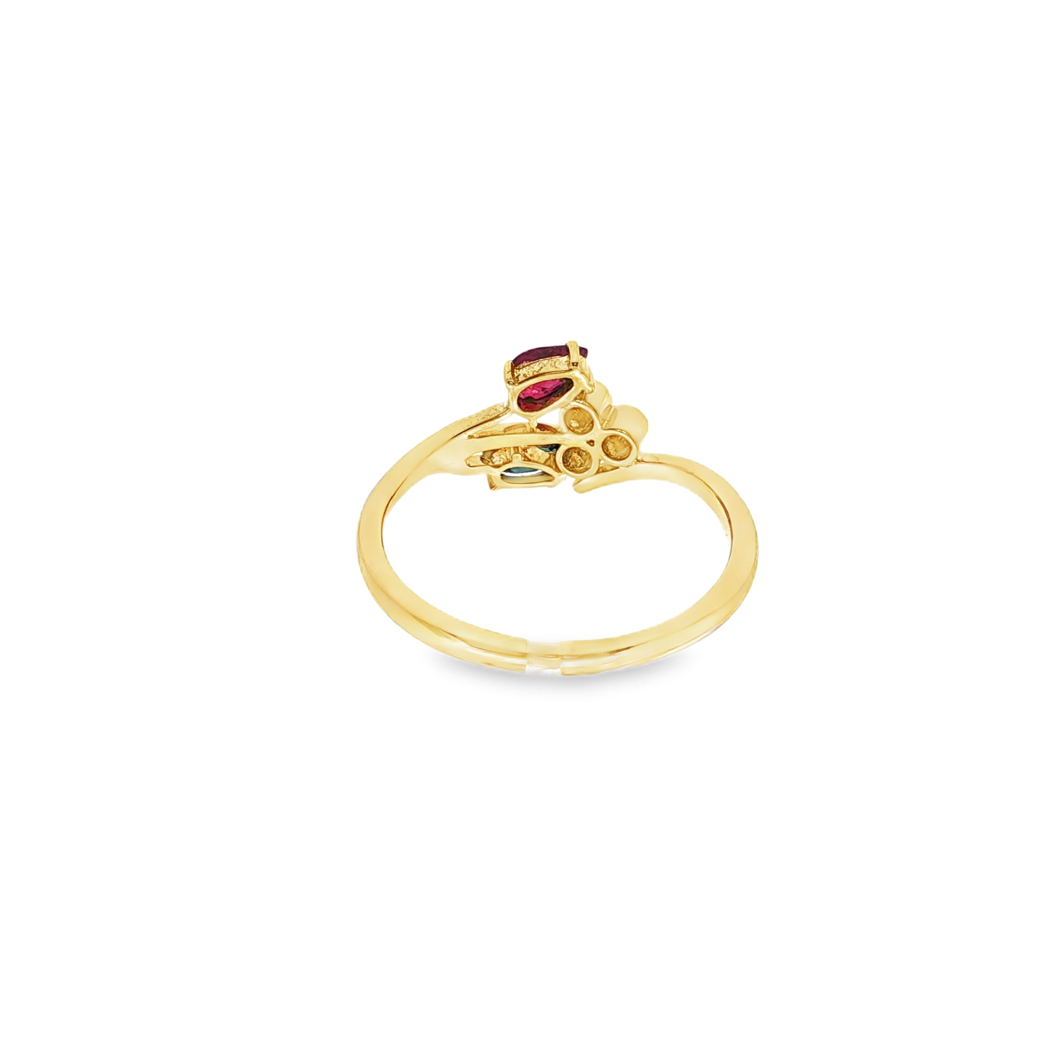ANILLO TU Y YO ZAFIRO Y RUBI CON DIAMANTES