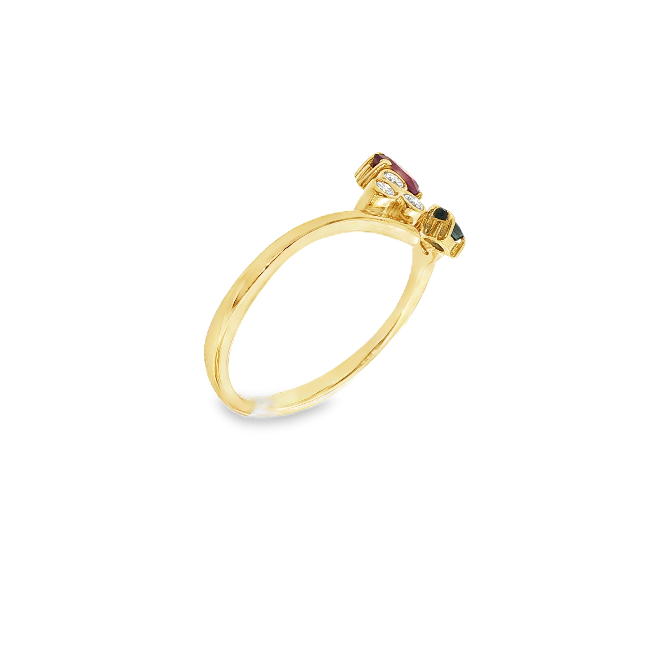 ANILLO TU Y YO ZAFIRO Y RUBI CON DIAMANTES