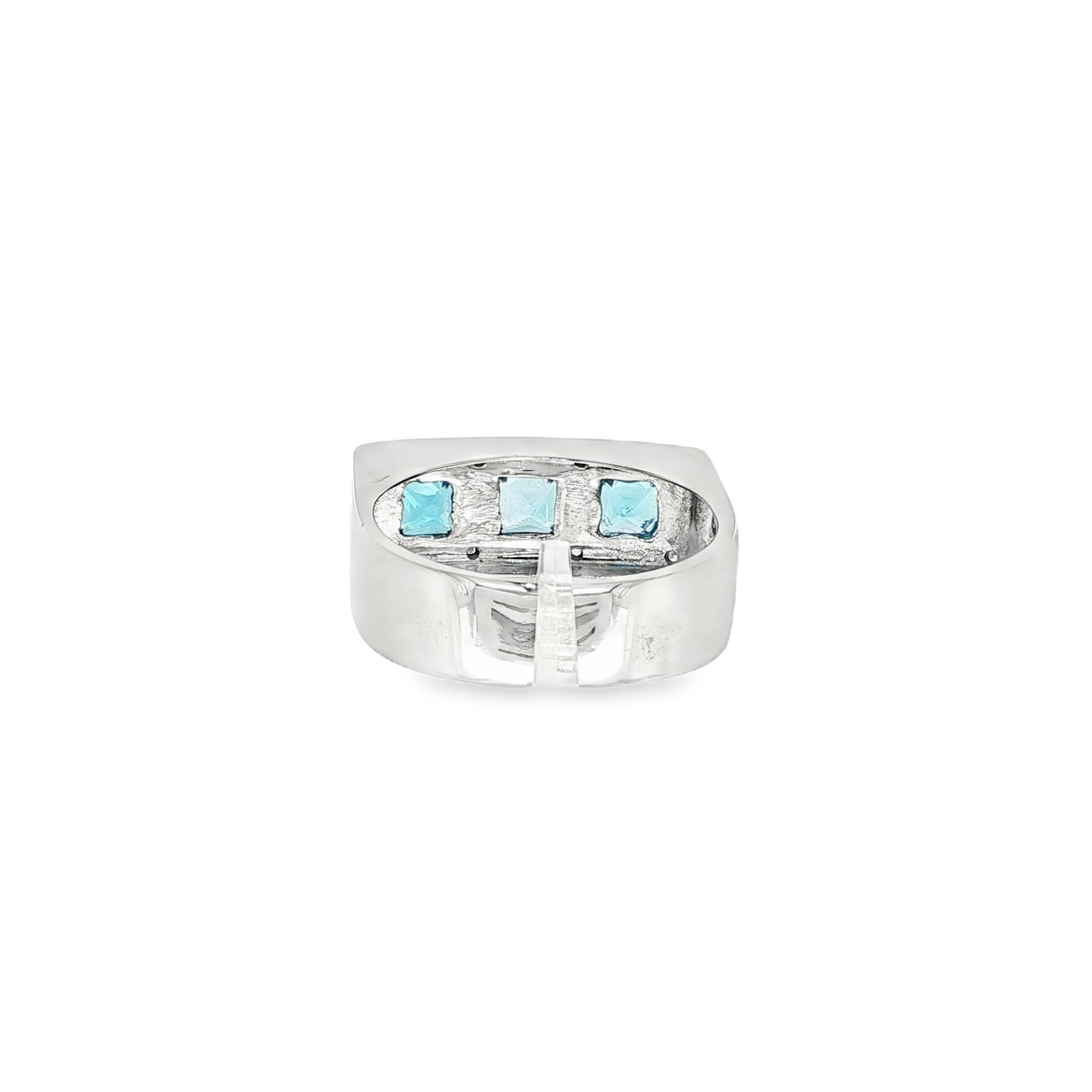 ANILLO ORO BLANCO 3 PIEDRAS AZULES Y DIAMANTES