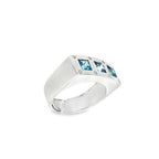 ANILLO ORO BLANCO 3 PIEDRAS AZULES Y DIAMANTES