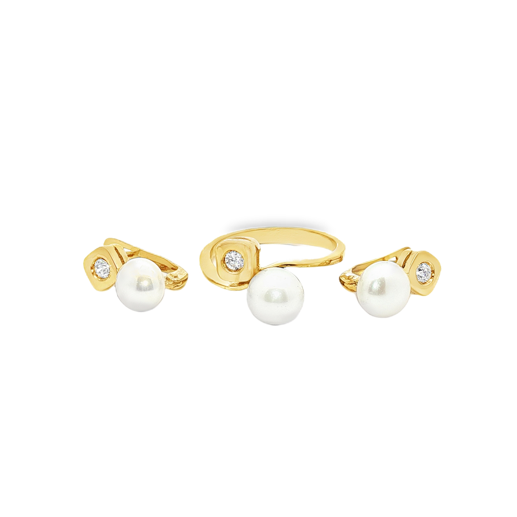CONJUNTO SORTIJA Y PENDIENTES PERLAS Y CIRCONITAS