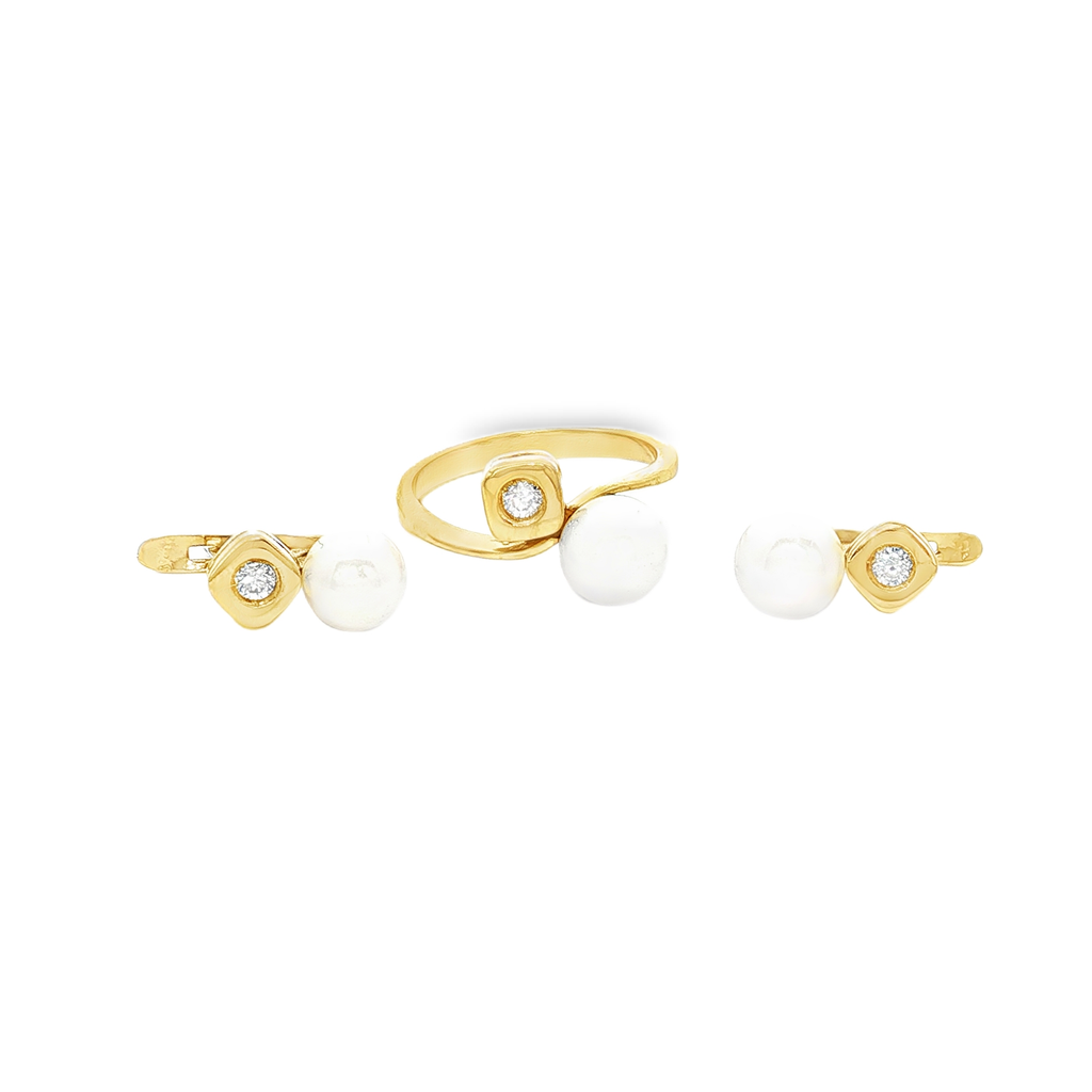 CONJUNTO SORTIJA Y PENDIENTES PERLAS Y CIRCONITAS