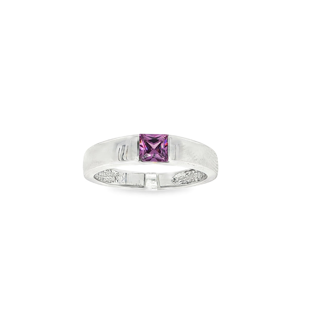 ANILLO DE ORO BLANCO CON PIEDRA LILA