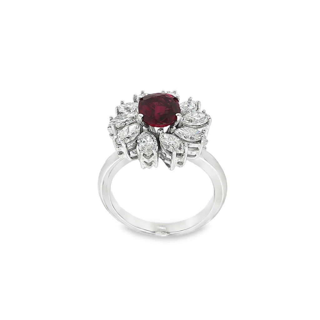 SORTIJA ORO BLANCO RUBI Y MARQUISES
