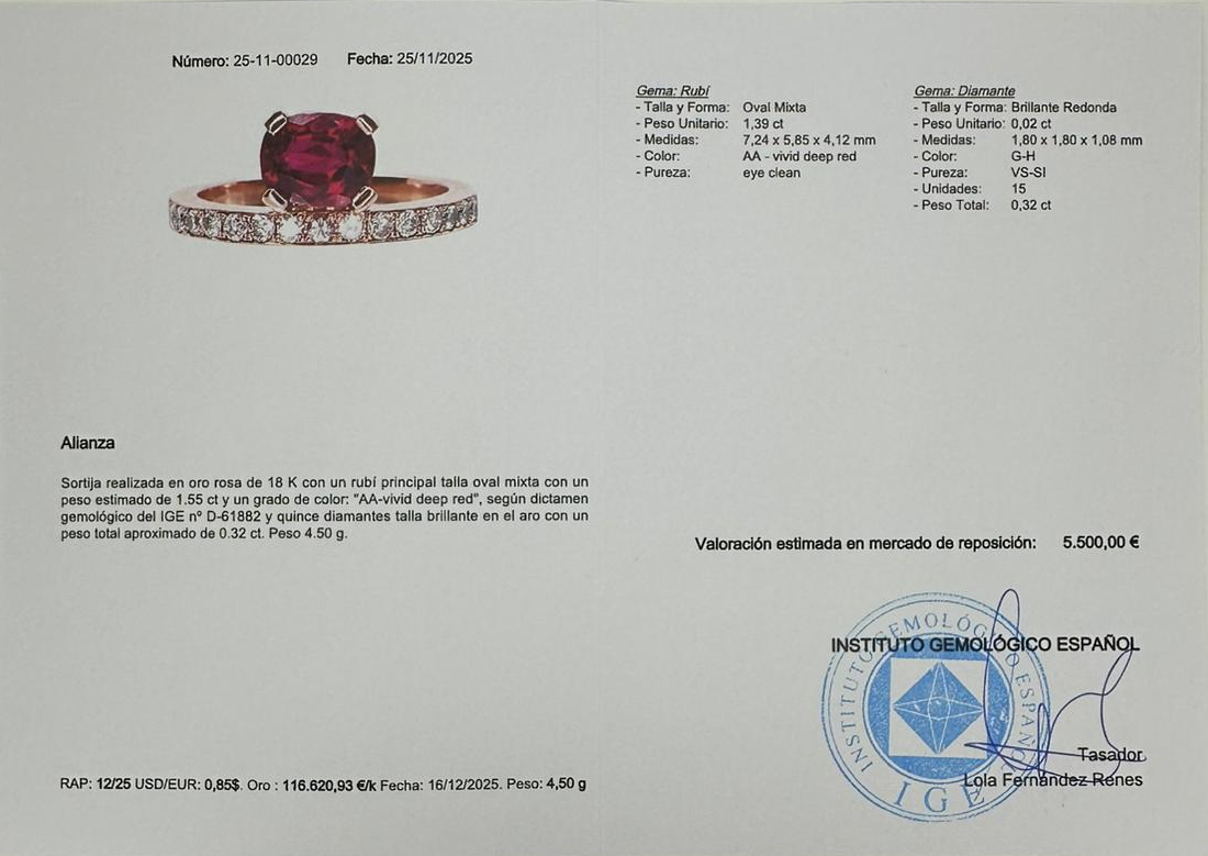 SORTIJA ORO ROSA CON RUBÍ