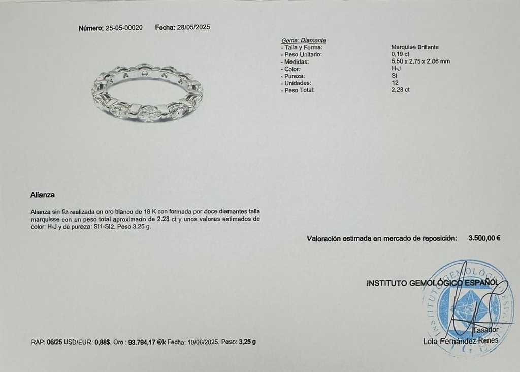 ALIANZA ORO BLANCO Y DIAMANTES MARQUISE