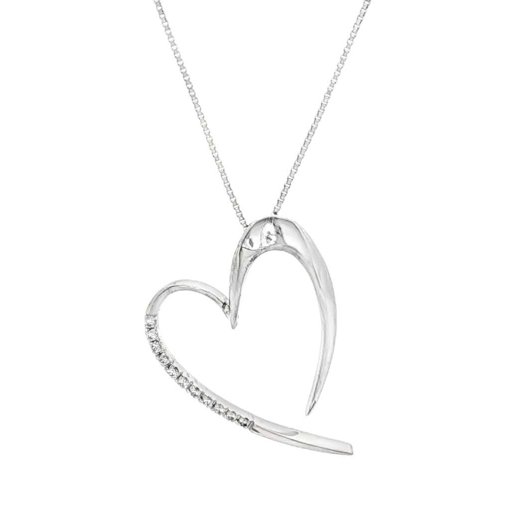 CADENA + DIJE CORAZON DE ORO BLANCO CON CIRCONITAS