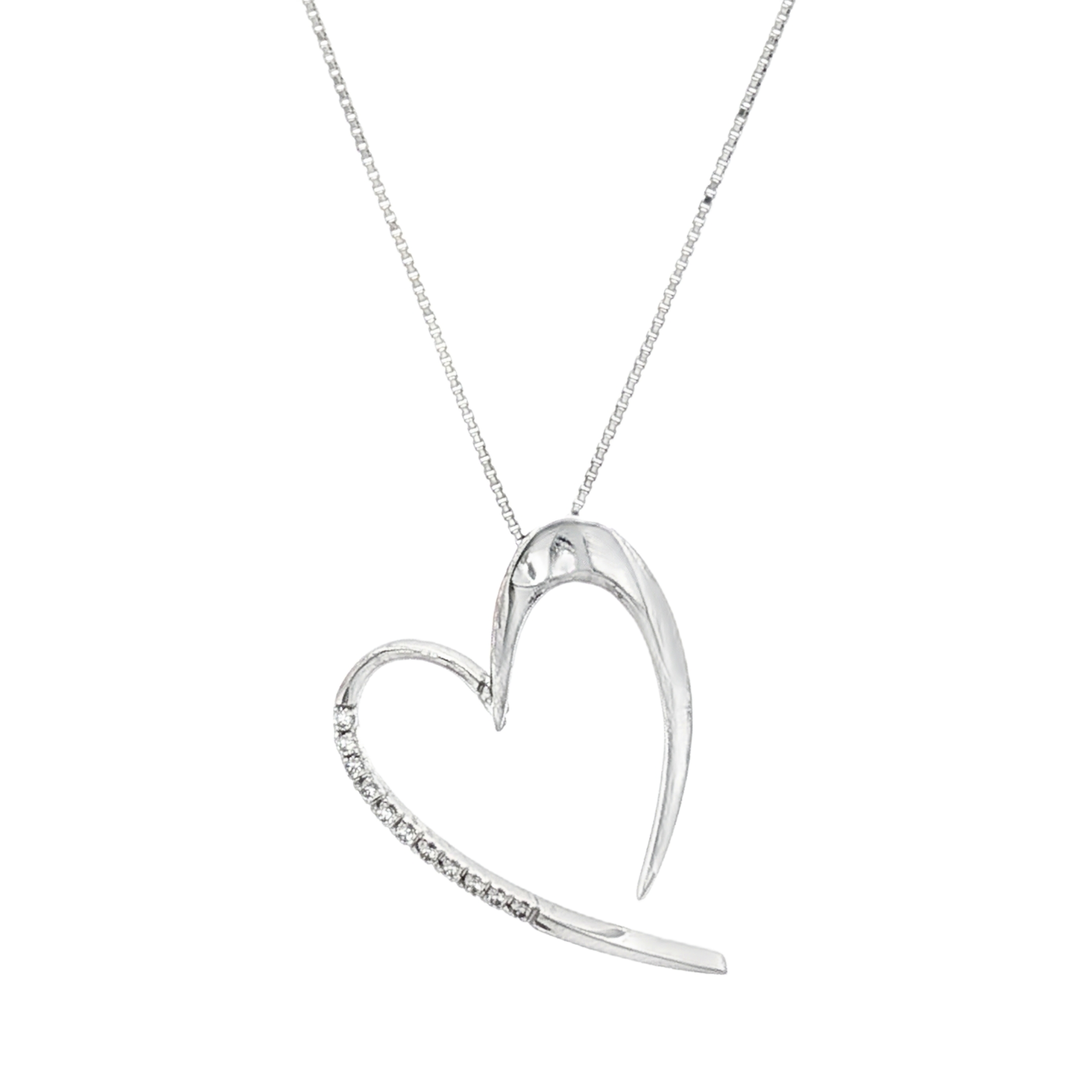 CADENA + DIJE CORAZON DE ORO BLANCO CON CIRCONITAS