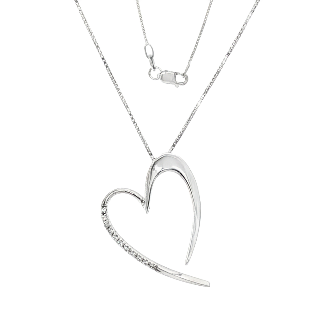 CADENA + DIJE CORAZON DE ORO BLANCO CON CIRCONITAS