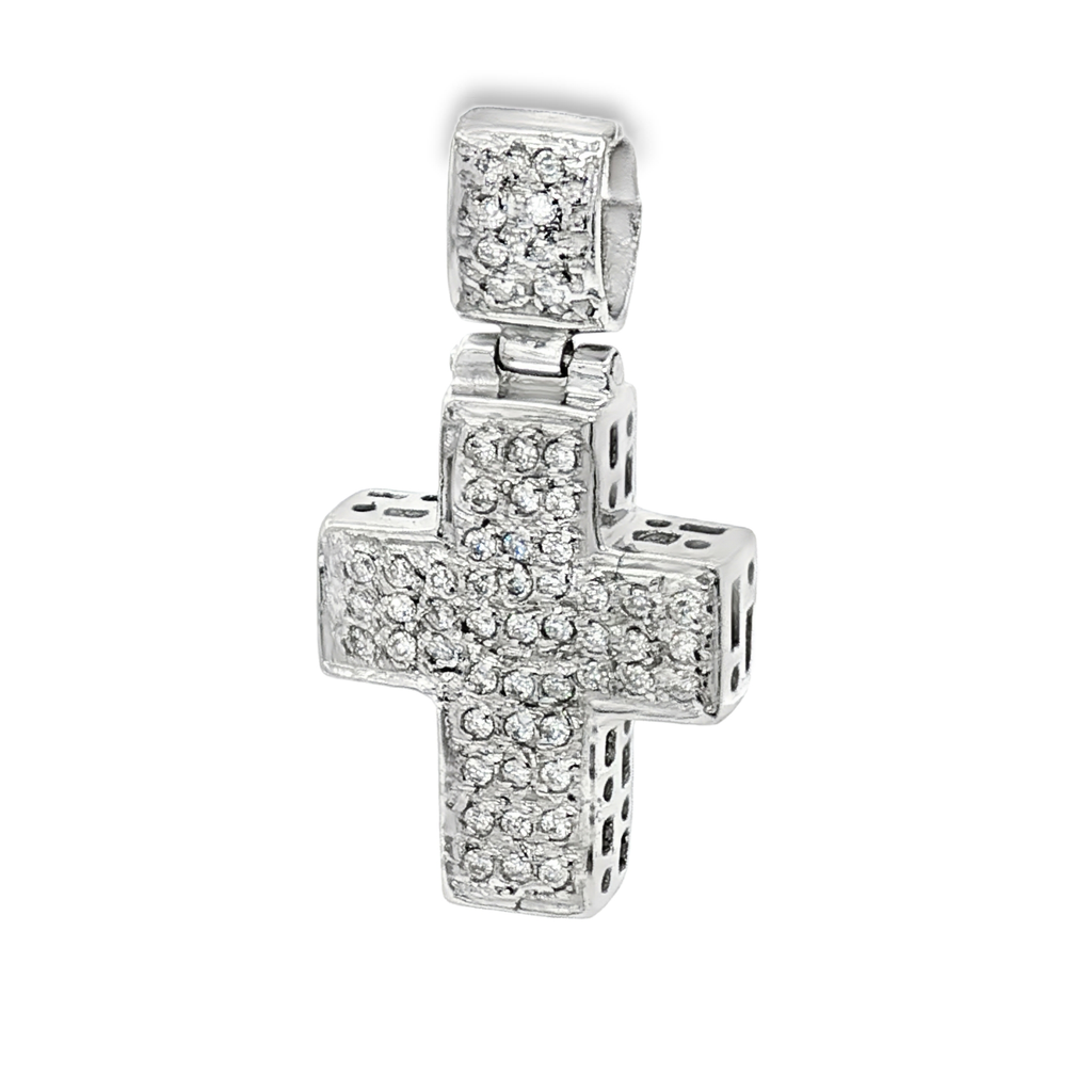 CRUZ DE ORO BLANCO CON DIAMANTES