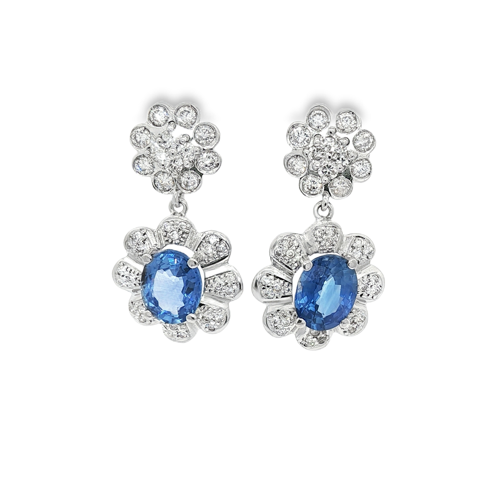 PENDIENTES ORO BLANCO ZAFIRO Y BRILLANTES