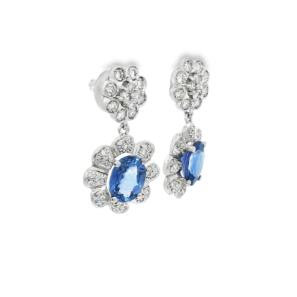 PENDIENTES ORO BLANCO ZAFIRO Y BRILLANTES