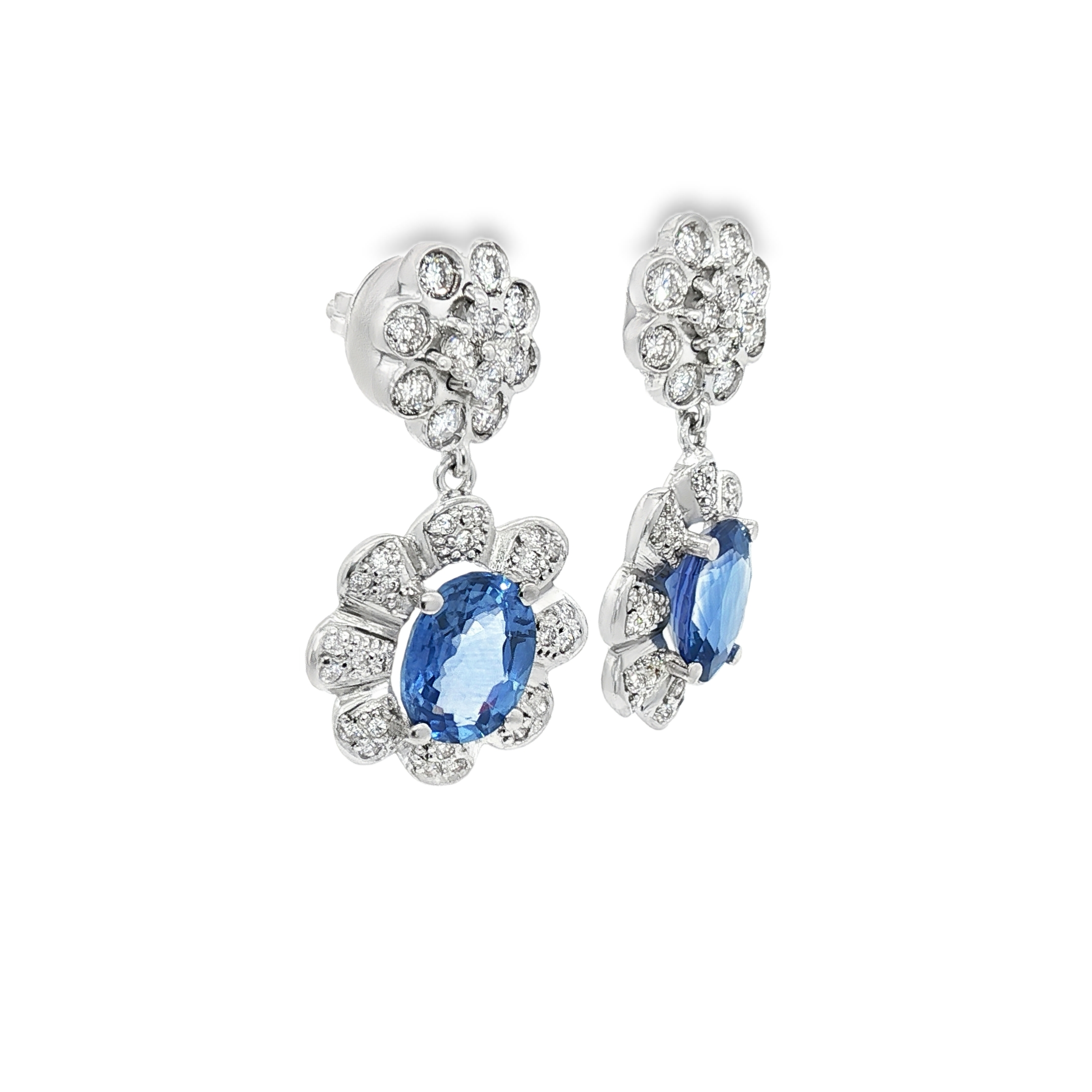 PENDIENTES ORO BLANCO ZAFIRO Y BRILLANTES