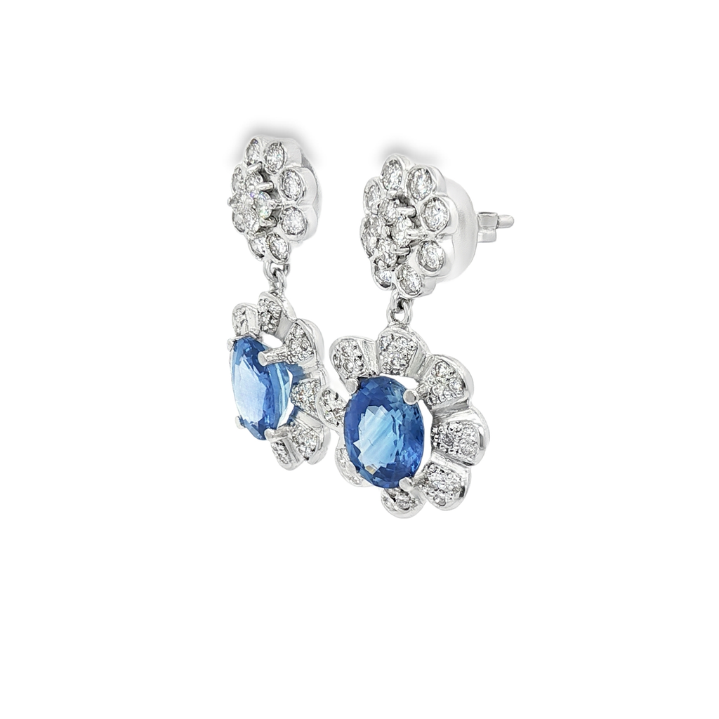 PENDIENTES ORO BLANCO ZAFIRO Y BRILLANTES