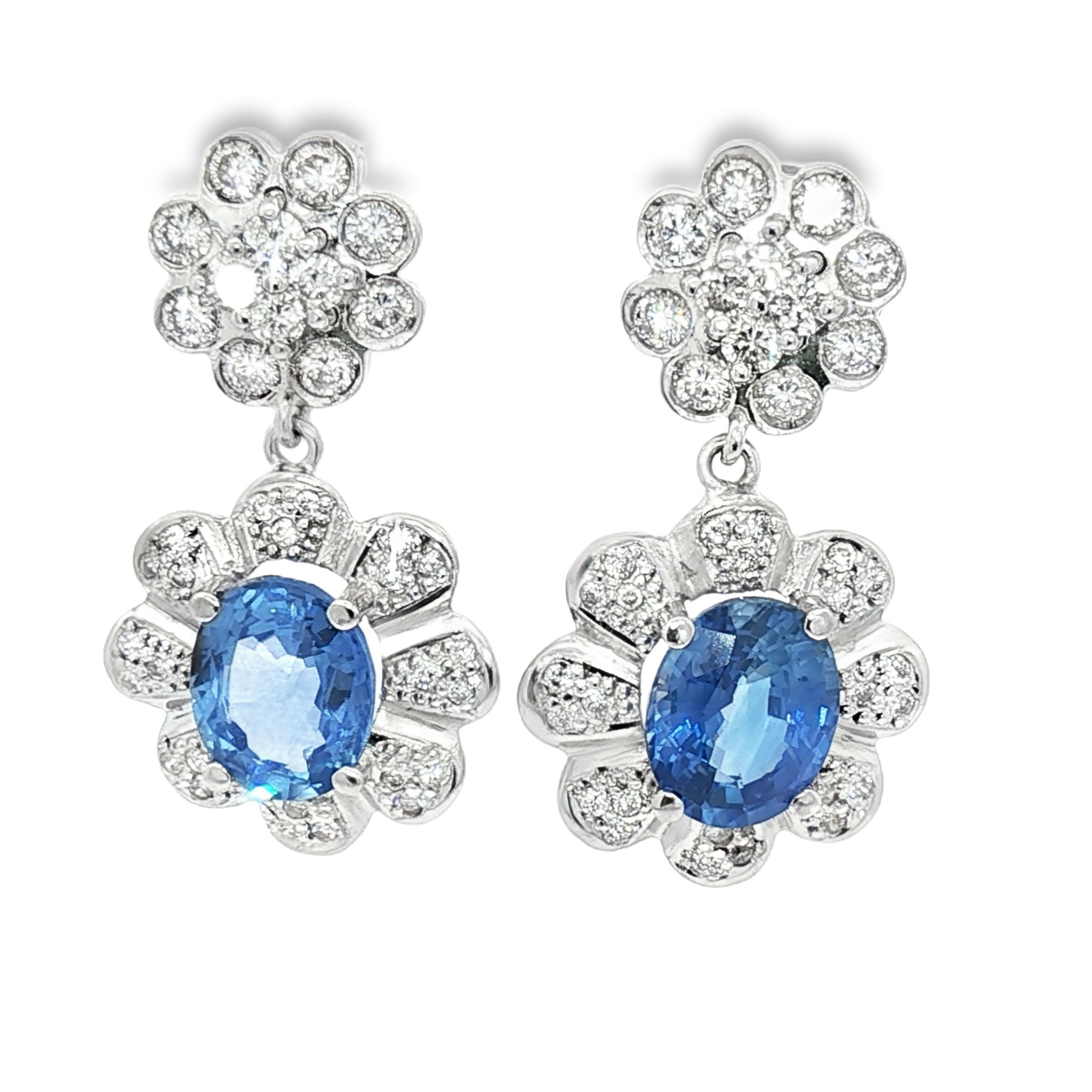 PENDIENTES ORO BLANCO ZAFIRO Y BRILLANTES
